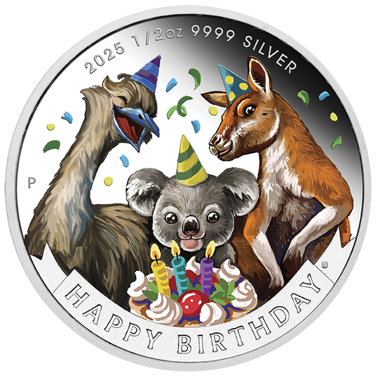 2025 Perth Mint Silver Proof Colourised 1/2oz 50c Coin - Happy Birthday