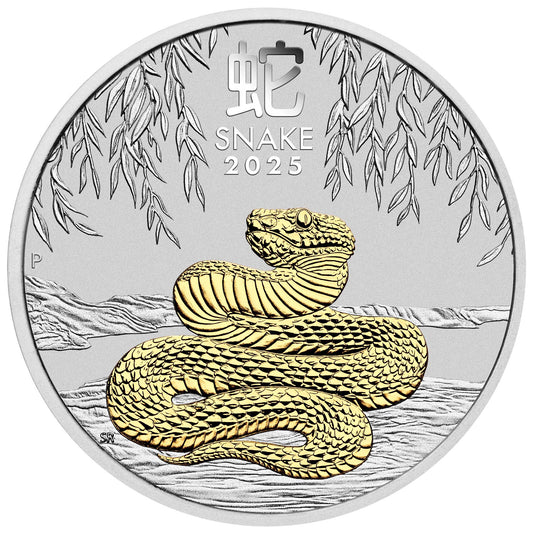 2024 Perth Mint Fine Silver Gilded 1oz $1 Coin - Lunar Year of the Snake
