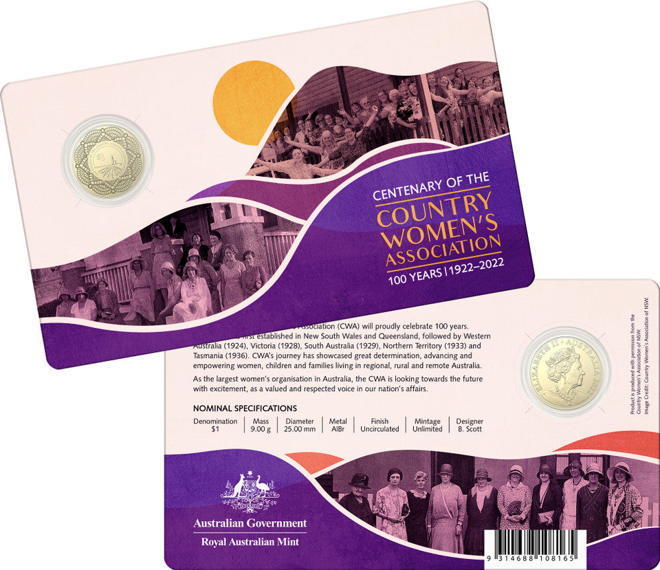 2022 Royal Australian Mint UNC $1 Coin on Card - Country Womens Association