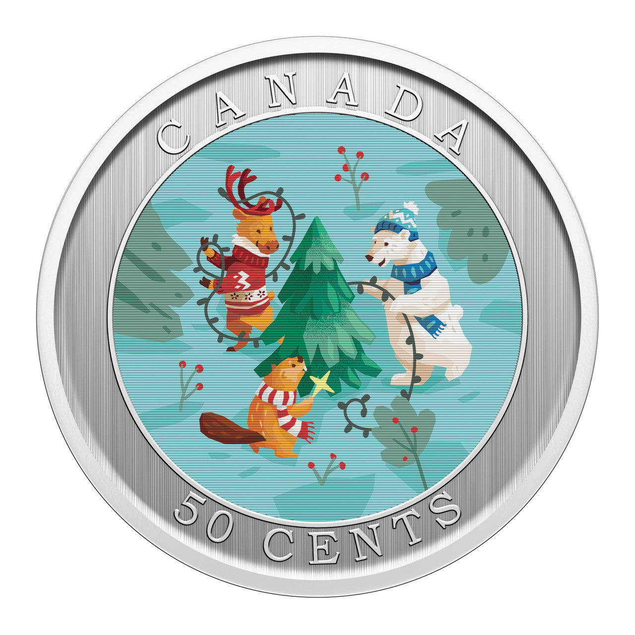 2024 Royal Canadian Mint UNC Colourised Lenticular 50c Coin - Trimming the Xmas Tree