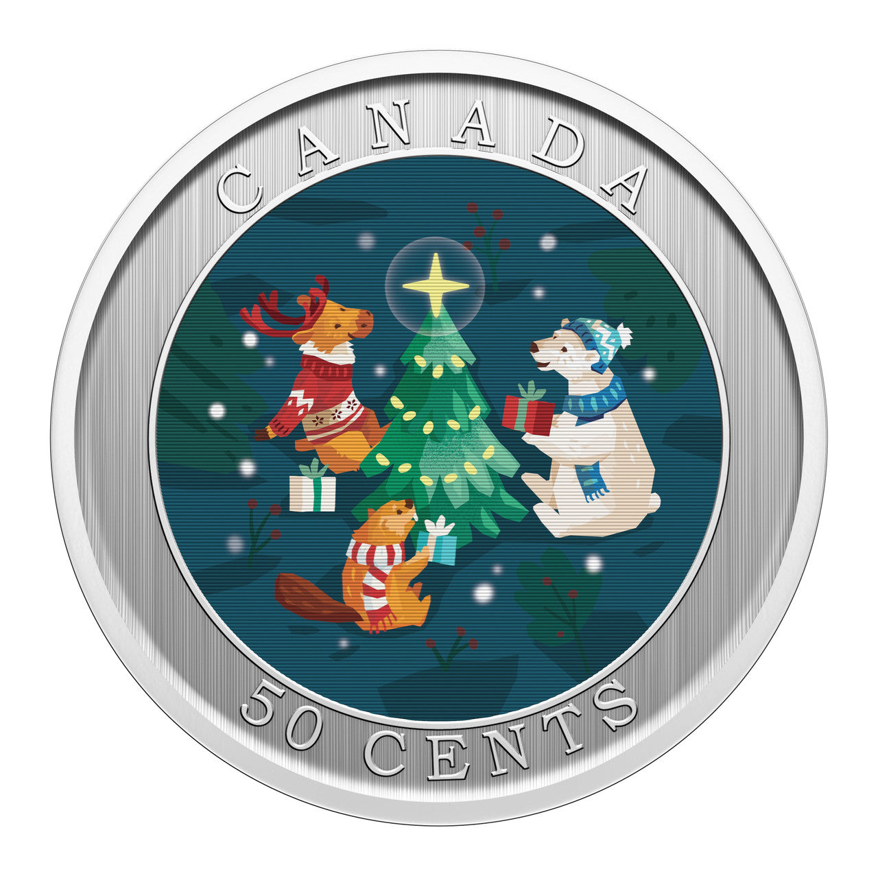 2024 Royal Canadian Mint UNC Colourised Lenticular 50c Coin - Trimming the Xmas Tree