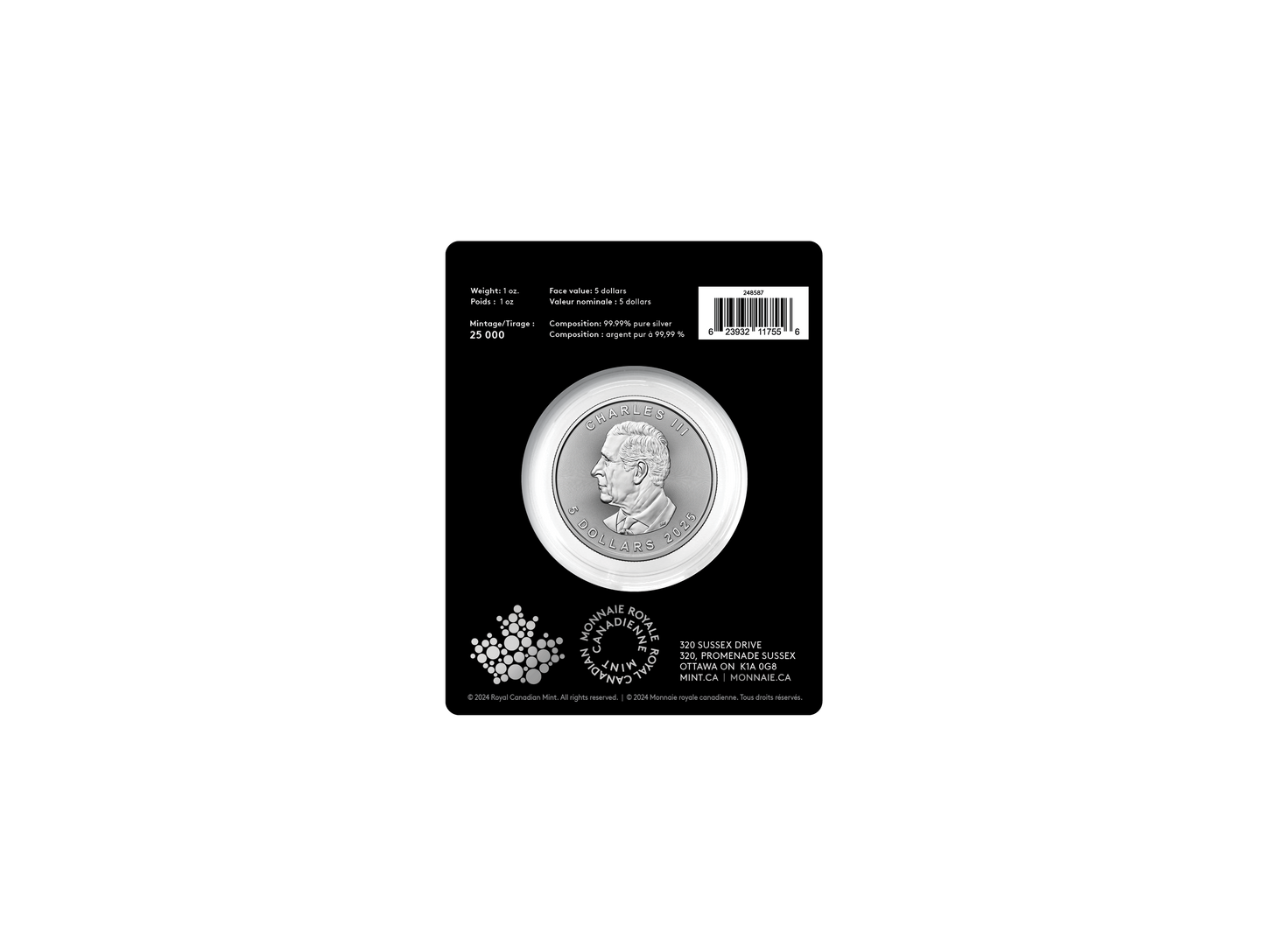 2025 Royal Canadian Mint UNC Pure Silver 1oz $5 Coin - Treasured Maple Leaf Polar Bear Privy