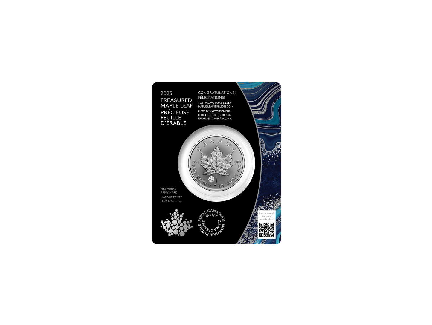 2025 Royal Canadian Mint UNC Pure Silver 1oz $5 Coin - Treasured Maple Leaf Congratulations Privy