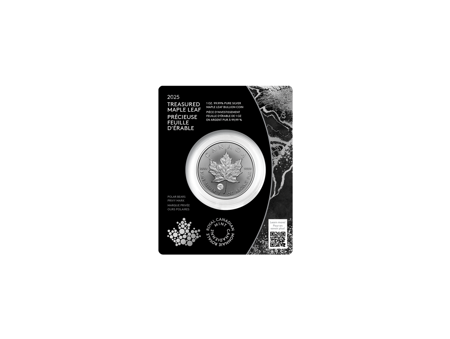 2025 Royal Canadian Mint UNC Pure Silver 1oz $5 Coin - Treasured Maple Leaf Polar Bear Privy