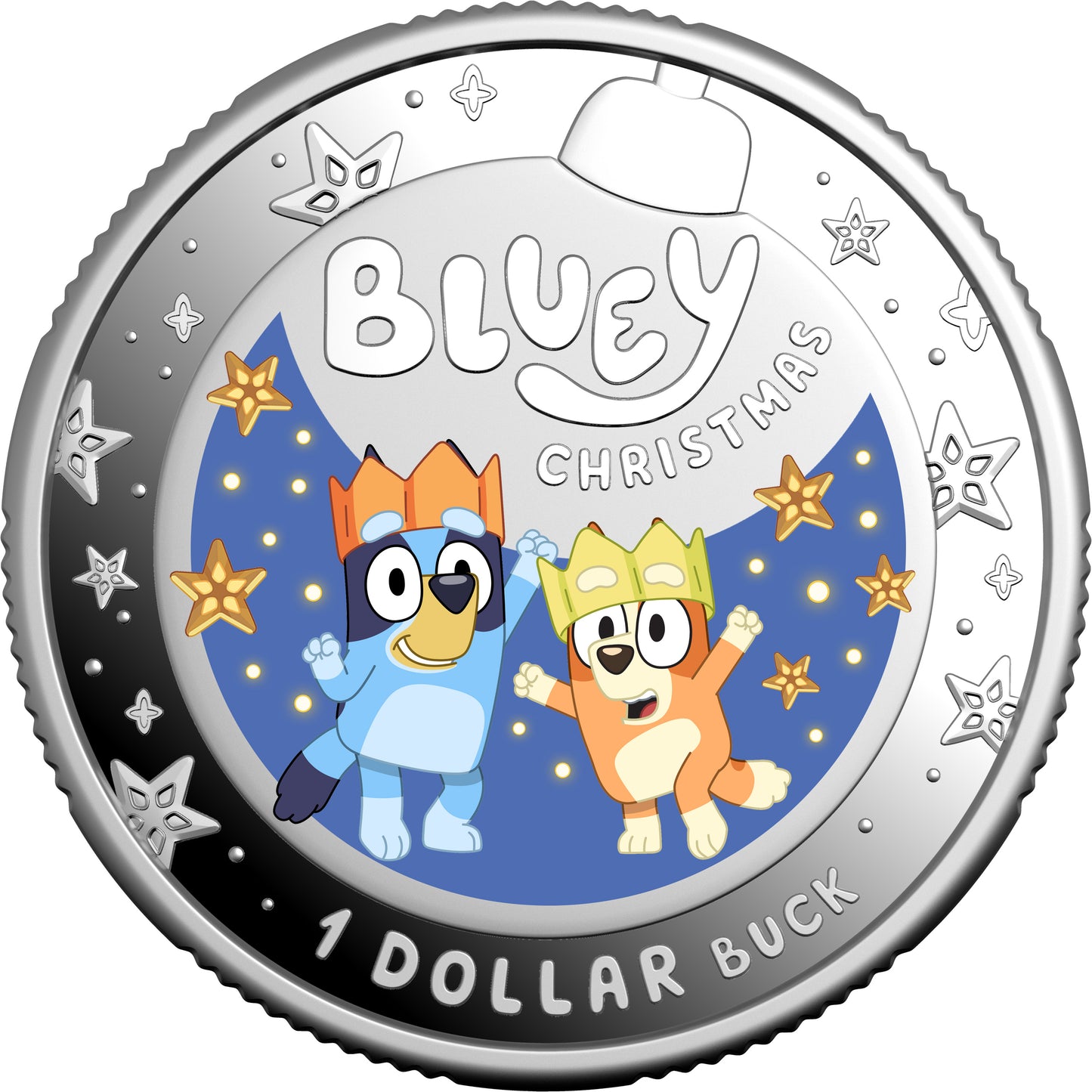 2025 Fine Silver Proof Colourised $1 Coin - Bluey Xmas