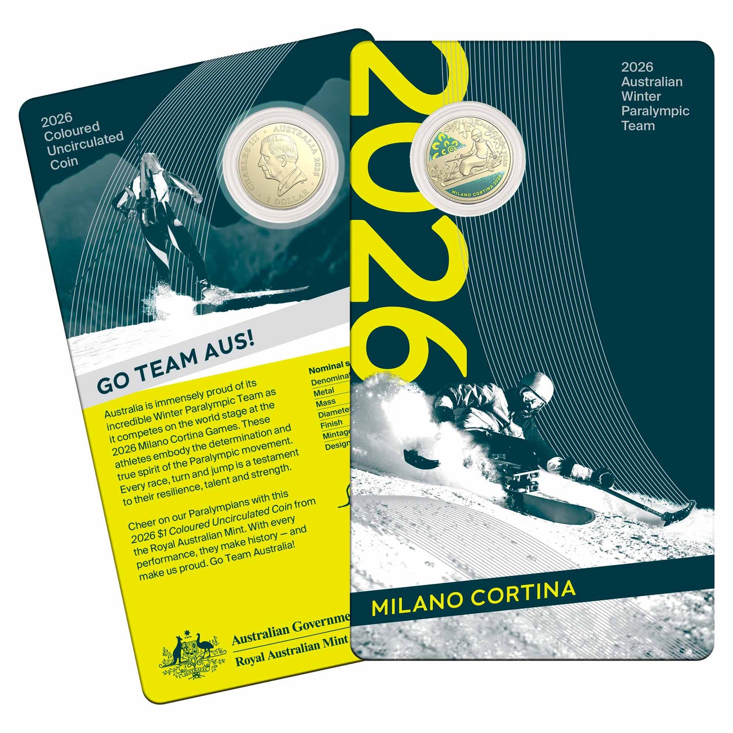 2026 UNC Premium $2 RAM Roll - Dawn Service w/Tube + 2026 UNC Colourised $1 Coin on Card - Milan Winter Olympics