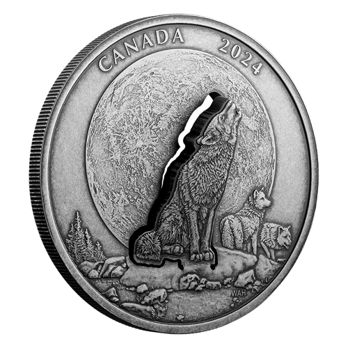 2024 Royal Canadian Mint Pure Silver Antiqued $30 Coin - The Howling Wolf