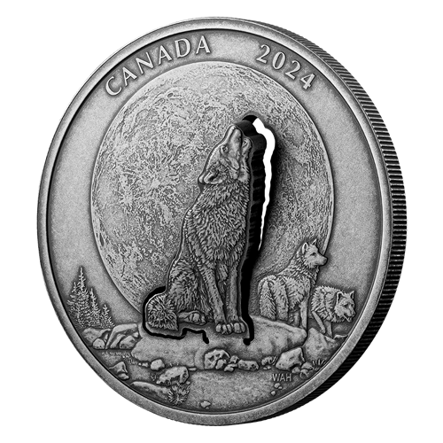 2024 Royal Canadian Mint Pure Silver Antiqued $30 Coin - The Howling Wolf