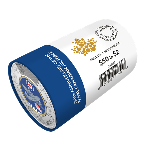 2024 Royal Canadian Mint UNC Colourised $2 Coin Roll - 100th Anniversary of Royal Canadian Airforce