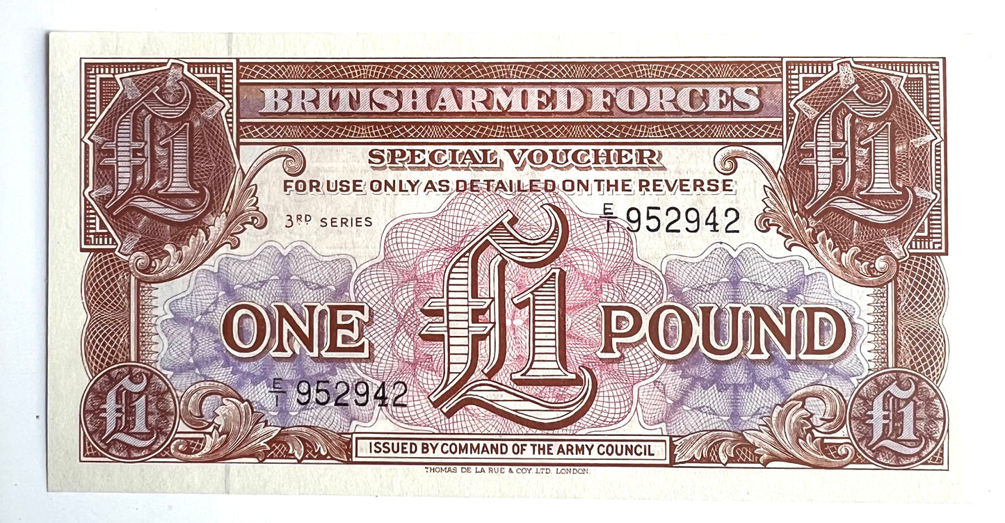 1956 N205989 British Armed Forces UNC £1 Banknote 3rd Series