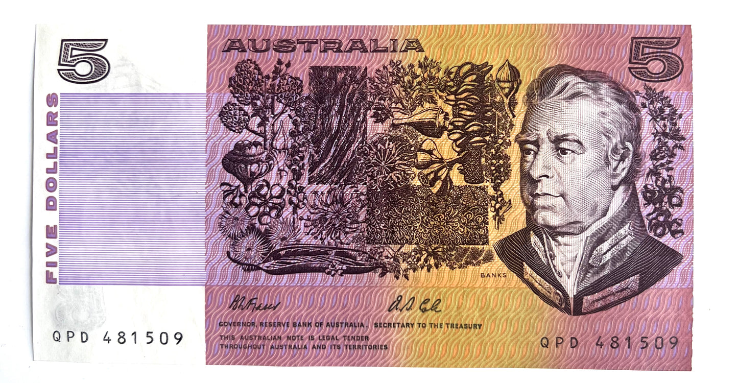 1991 R213 Australia Fraser / Cole UNC $5 Banknote