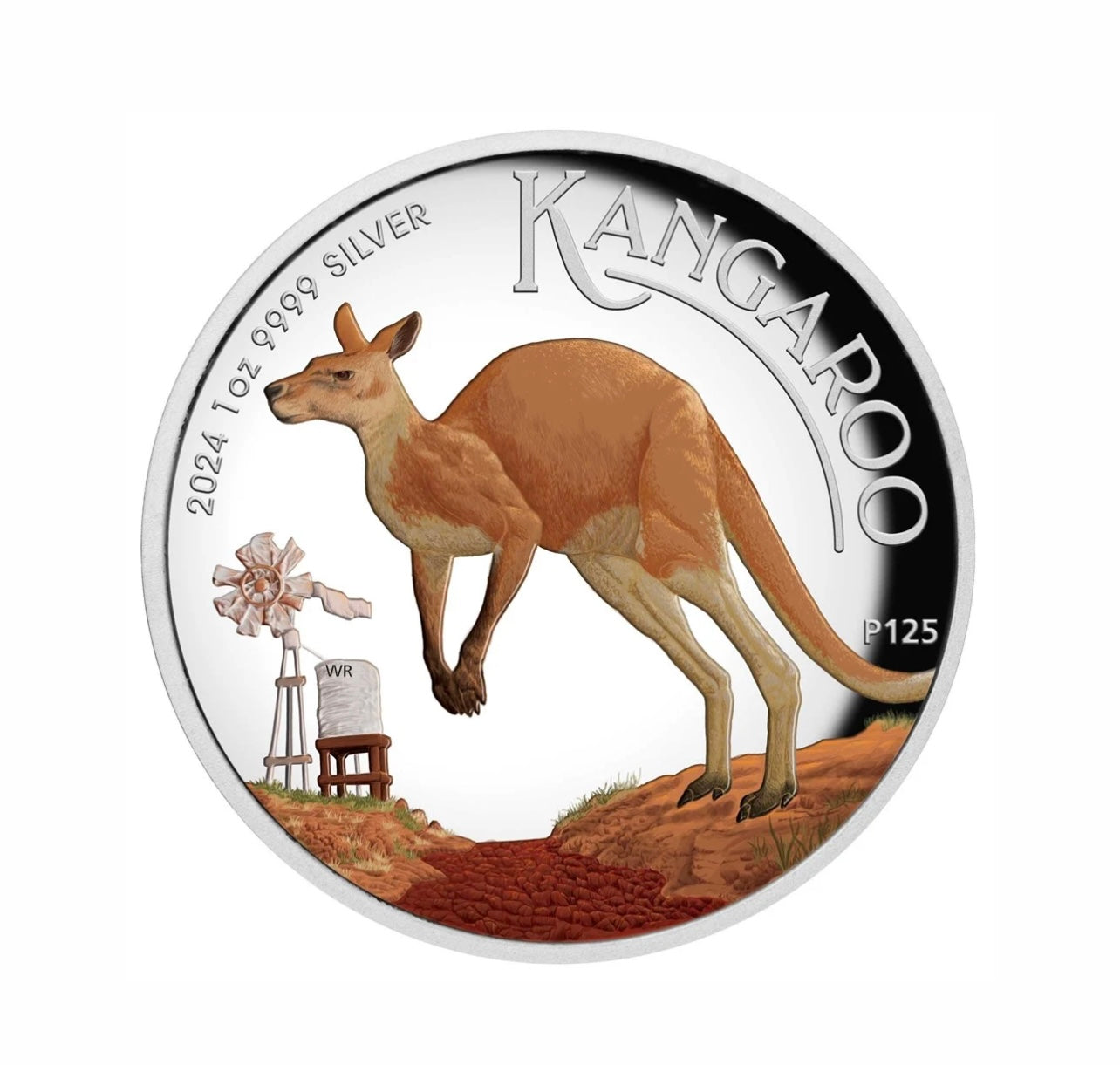 2024 Perth Mint Silver Proof High Relief Colourised 1oz $1 Coin - Kangaroo
