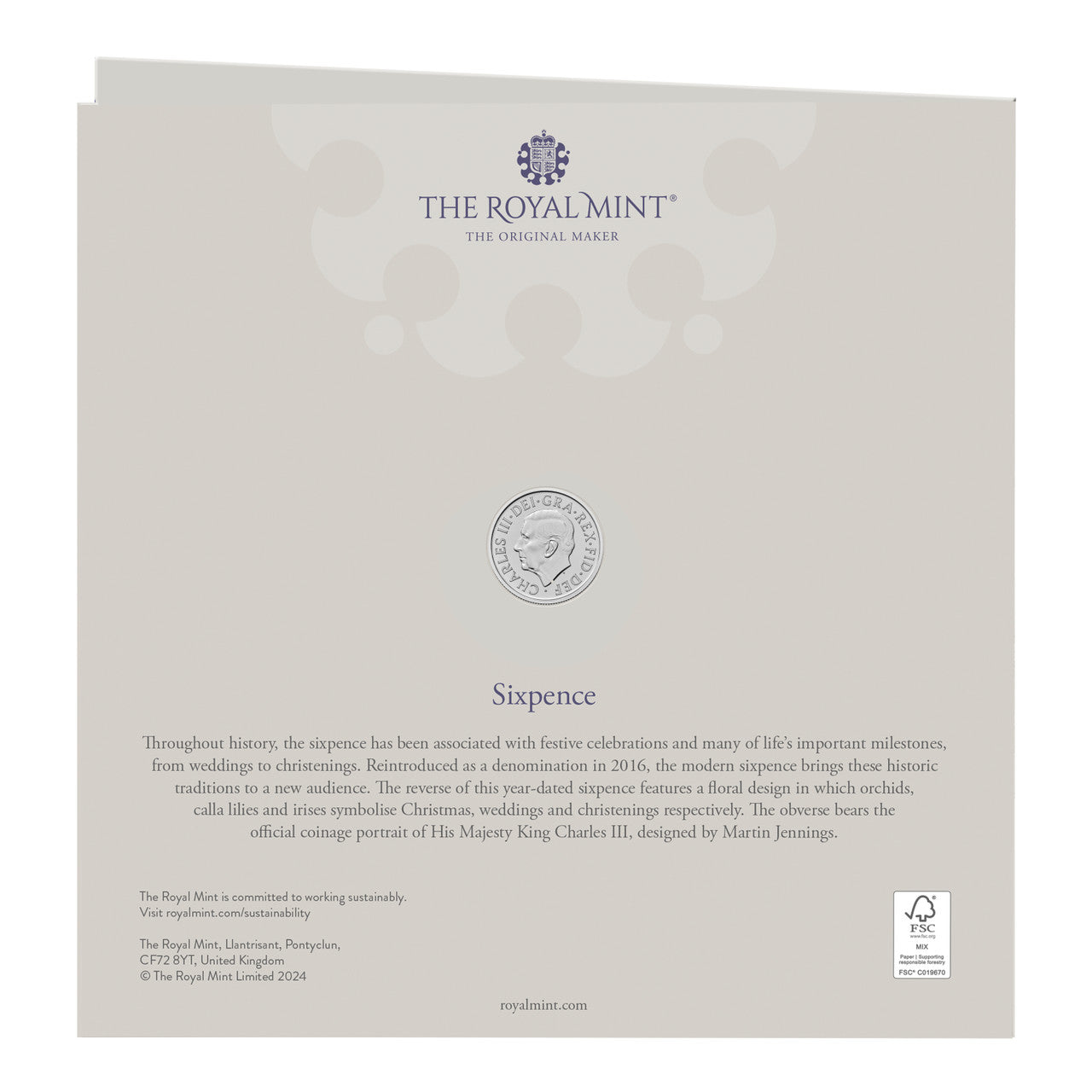 2024 Royal Mint UK Silver Proof Sixpence Coin on Card