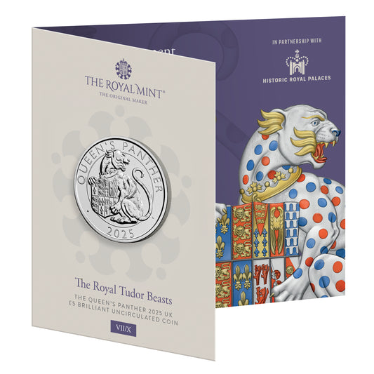 2024 Royal Mint UK BUNC 5 Pound Coin on Card - Royal Tudor Beasts The Queens Panther