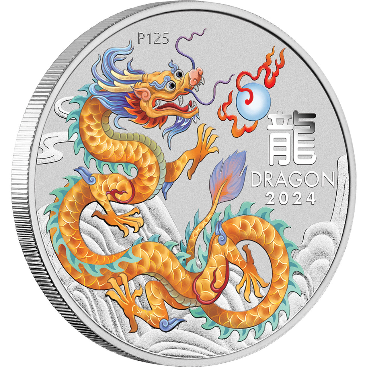 2024 Perth Mint UNC Silver Colourised 1oz $1 Coin on Card - ANA Chicago Golden Dragon