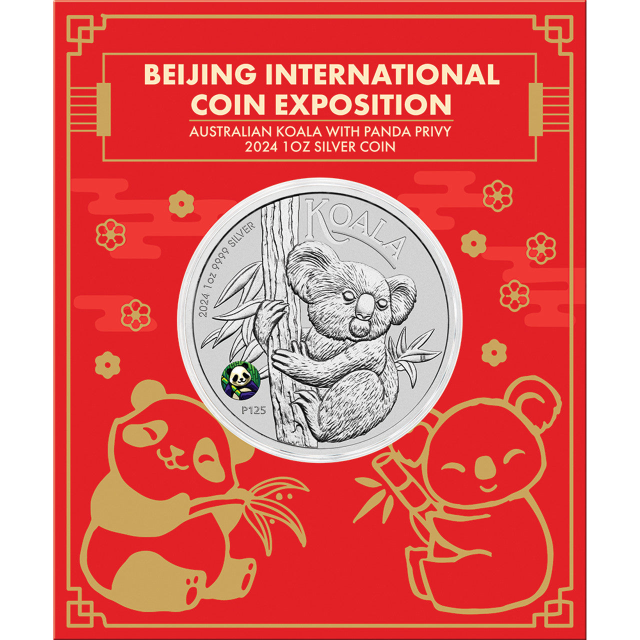 2024 Perth Mint Fine Silver 1oz $1 Coin on Card - Bejing International Coin Exposition Koala w/ Panda Privy
