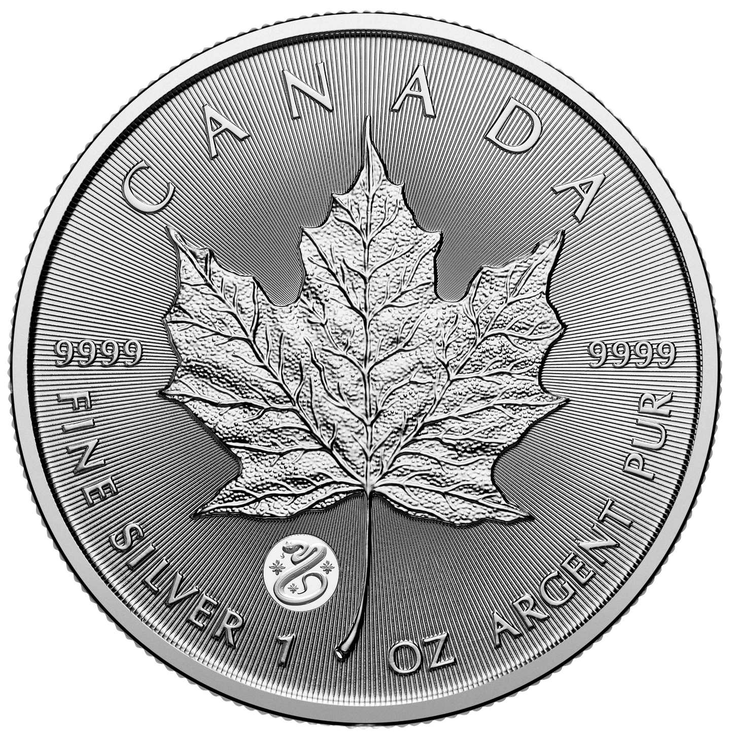 2025 Royal Canadian Mint UNC Pure Silver 1oz $5 Coin - Treasured Maple Leaf Year of the Snake Privy