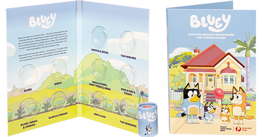 2024 Royal Australian Mint $1 10-Coin Tube & Folder SEALED - Bluey