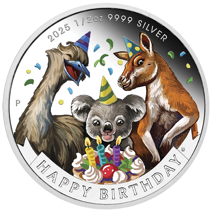 2025 Perth Mint Silver Proof Colourised 1/2oz 50c Coin - Happy Birthday