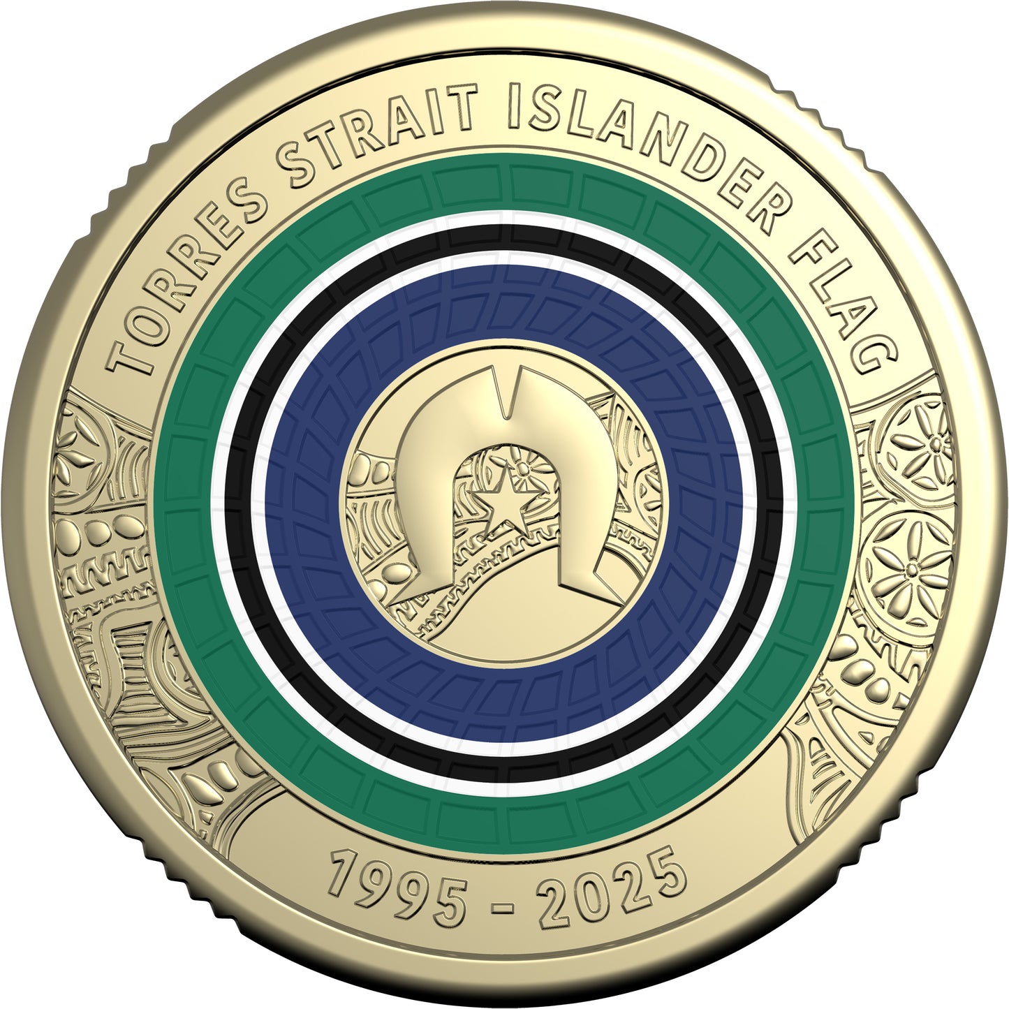 2025 C Royal Australian Mint UNC Colourised $2 Coin on Card - 30th Anniversary of Torres Strait Islander Flag