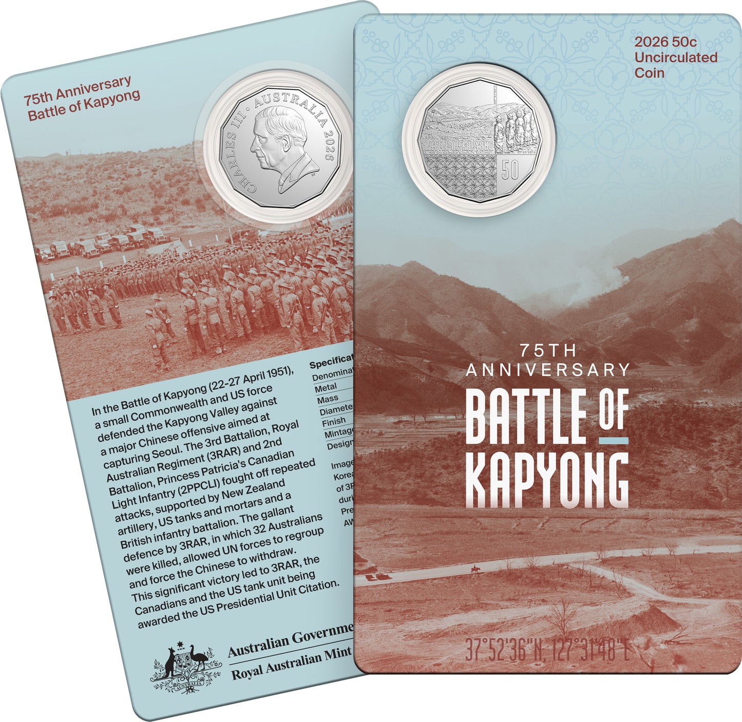 2026 UNC 50c Coin on Card - Battle of Kapyong