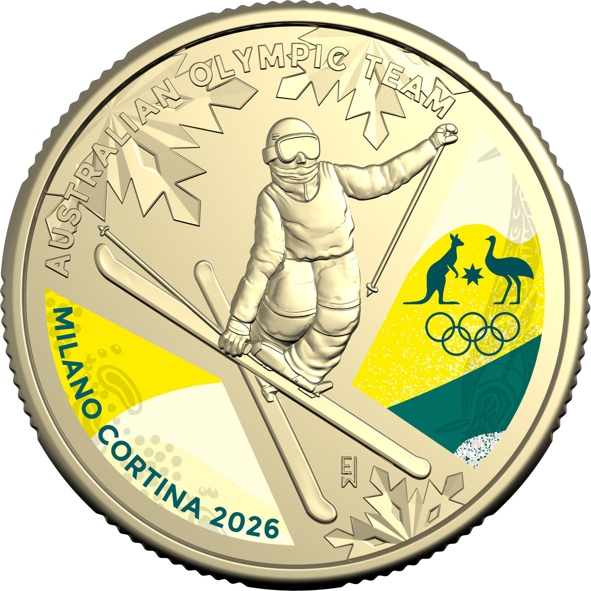 2027 UNC Colourised $1 Coin on Card - Bluey Cricket + 2026 UNC Colourised $1 Coin on Card - Milan Winter Olympics