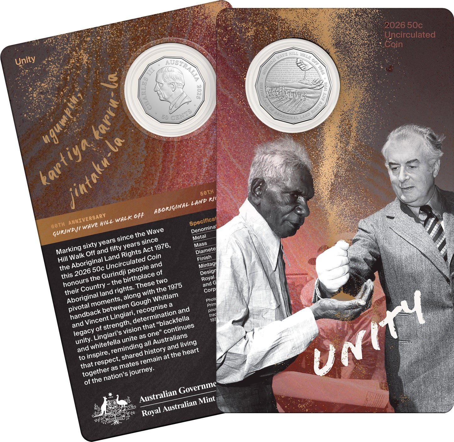 2026 UNC 50c Coin on Card - 60th Anniversary of Wave Hill Walk Off