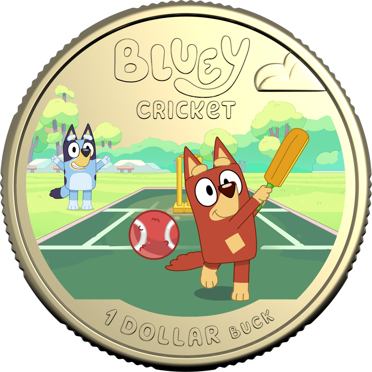 2027 UNC Colourised $1 Coin on Card - Bluey Cricket