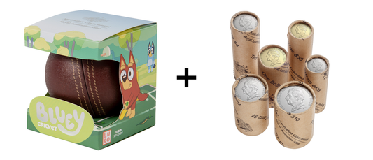 2027 Fine Silver Proof Colourised $1 Coin Bluey Cricket + 2026 UNC Non-Premium RAM Roll Set w/Six Mob of Roo $1 Roll