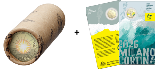 2026 UNC Premium $2 RAM Roll - Dawn Service w/Tube + 2026 UNC Colourised $1 Coin on Card - Milan Winter Paralympics