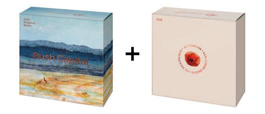 2025 C Fine Silver Proof Colourised $2 Coin 80th Anniversary End of WWII + 2025 Fine Silver Proof 1oz Coin - Kangaroo Bush Capital