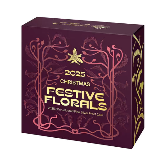 2025 Fine Silver Proof Colourised 50c Coin - Festive Florals
